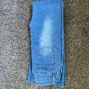 Bright blue high rise flare pants